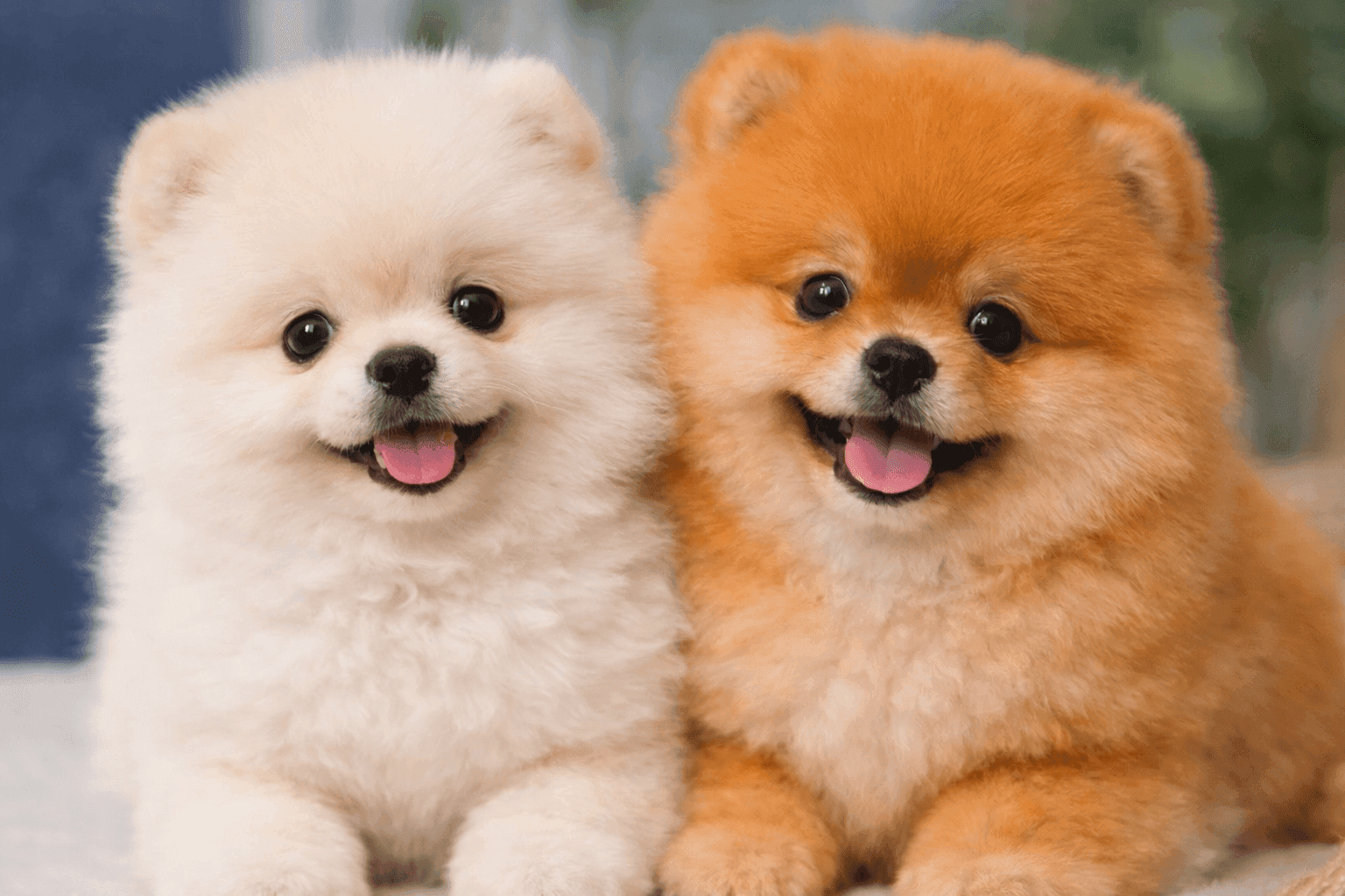 Beyaz ve turuncu renkli, ayı suratlı Pomeranian Boo yavruları, peluş tüy yapısı ve baby face görünümü